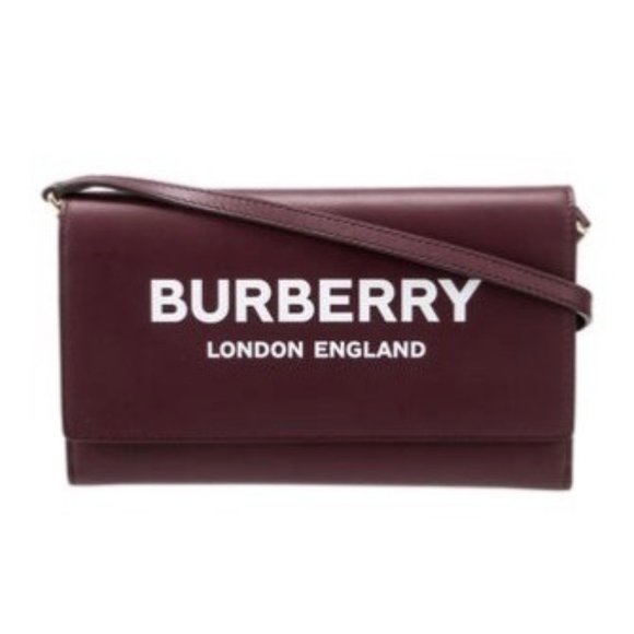 Burberry Hazelmere Printed Logo Leather Mahogany Red Crossbody Bag - Picture 1 of 9
